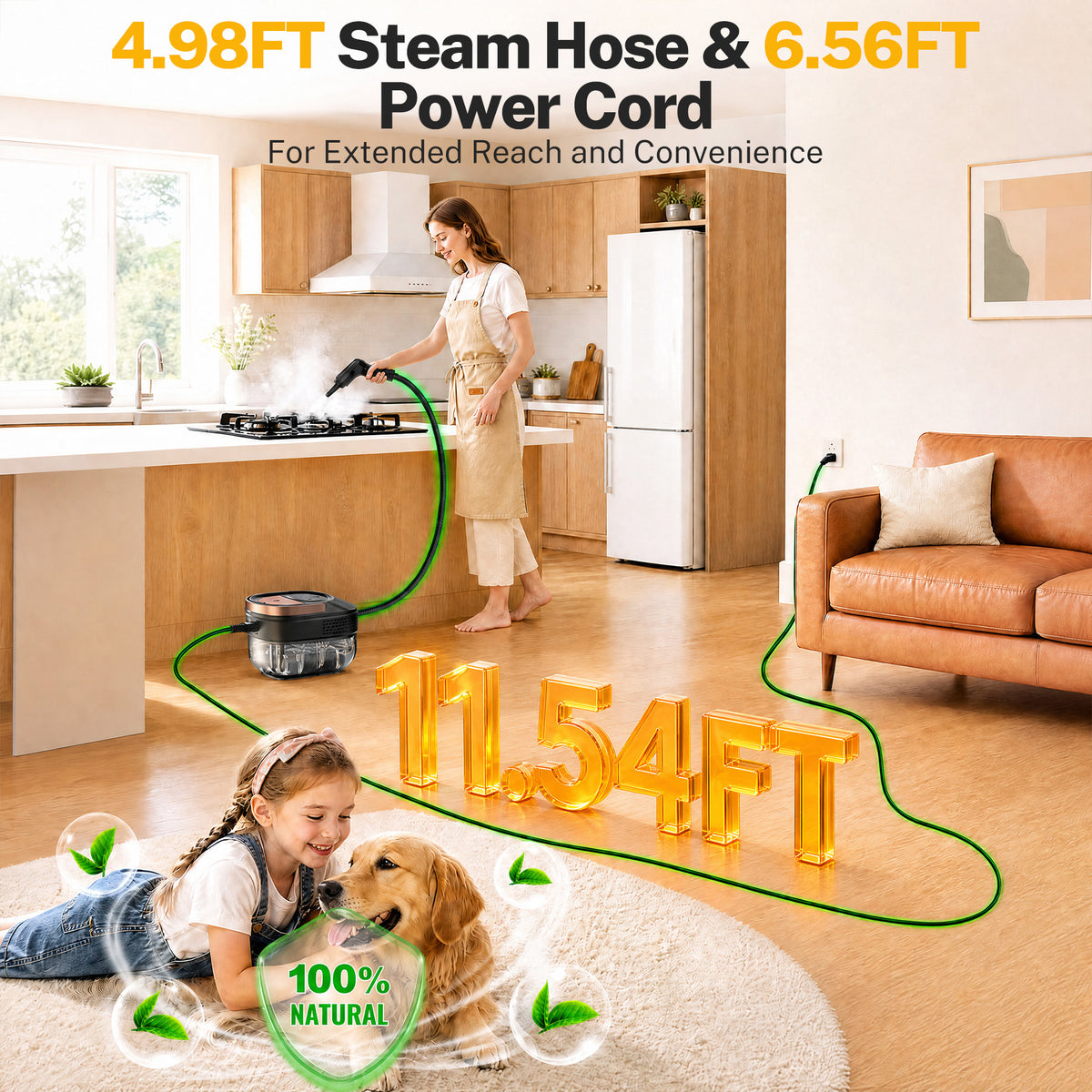 VASG Steam Cleaner, Portable Steamer for Cleaning with 15pcs Accessories, 15s Heat-Up & 1.6L Large Tank, Handheld Steam Cleaner for Car Detailing, Home, Tile, Grout, Furniture (Black)