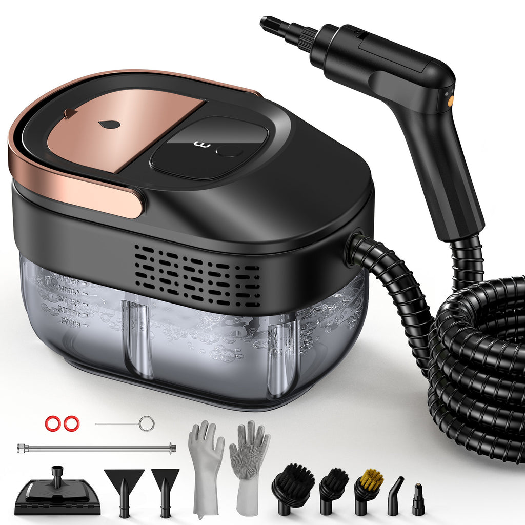VASG Steam Cleaner, Portable Steamer for Cleaning with 15pcs Accessories, 15s Heat-Up & 1.6L Large Tank, Handheld Steam Cleaner for Car Detailing, Home, Tile, Grout, Furniture (Black)