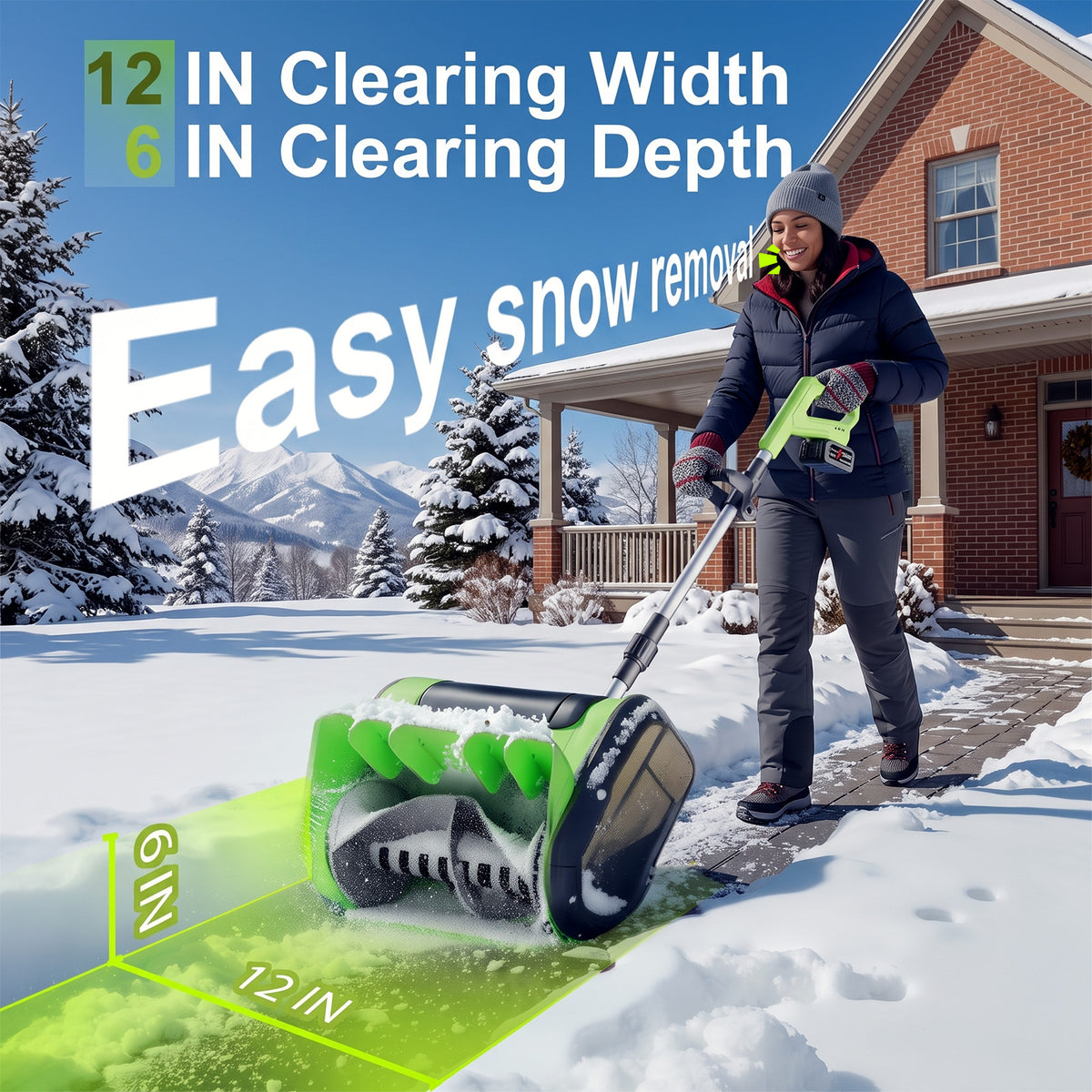 VASG Electric Cordless Snow Shovel, 2X 3.0Ah/ 21V 12-Inch Battery Snow Blower, Snow Removal Machine with Adjustable Front Handle, for Driveways, Sidewalks, Steps & Patios (Charger Included)