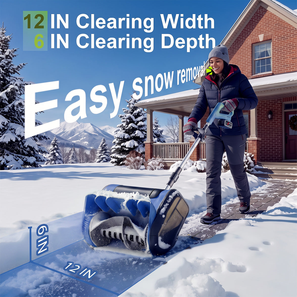 VASG Cordless Electric Snow Shovel, 12-Inch Battery-Powered Snow Blower with 2×3.0Ah Batteries