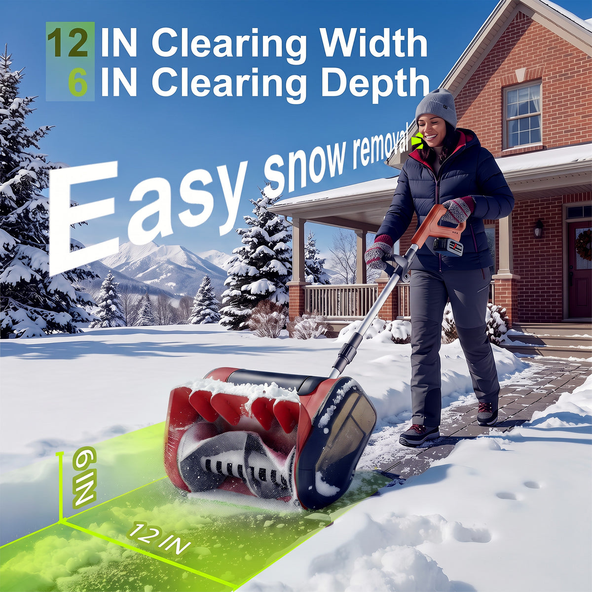 VASG Cordless Electric Snow Shovel, 21V 2×3.0Ah 12-Inch Battery-Powered Snow Blower with Adjustable Front Handle, Snow Removal Tool for Driveways, Sidewalks, Steps, and Patios