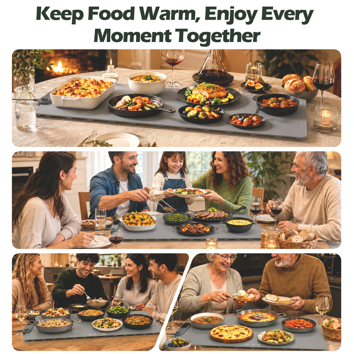 VASG Warming Mat for Food, XXL 35”x16” Food Warming Mat, 19-Level Adjustable Temperature, 6-Hour Timer, 500W Fast Heating, Rollable Warming Tray for Parties, Buffets & Family Gatherings (Gray)