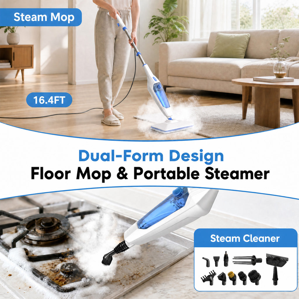 VASG Steam Mop, 14-in-1 Detachable Floor Steamer, 1300W Powerful Steam Up to 228°F for Deep Cleaning, Multi-Purpose Handheld Steam Cleaner for Tile, Grout, Furniture, Carpet & Walls