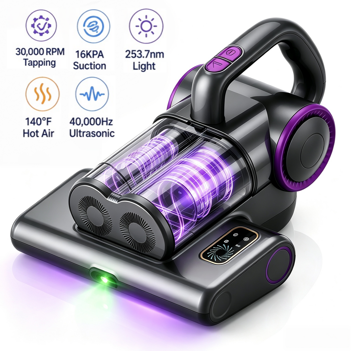 VASG Mattress Vacuum Cleaner, 16Kpa Bed Vacuum Cleaner with UV Light, HEPA Filtration, 500W Corded Handheld Vacuum for Bed, Sofa & Couch (Black)