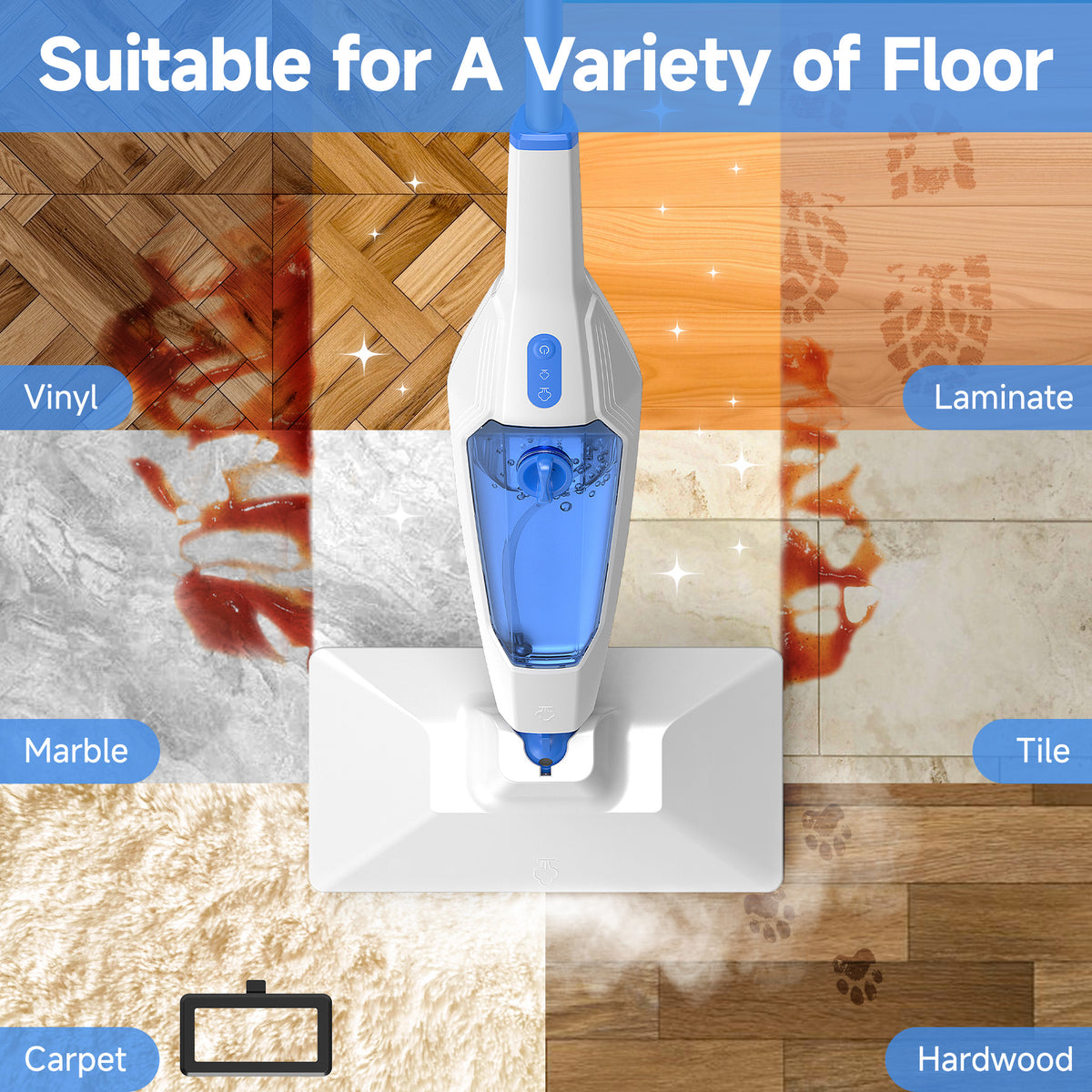 VASG Steam Mop, 14-in-1 Detachable Floor Steamer, 1300W Powerful Steam Up to 228°F for Deep Cleaning, Multi-Purpose Handheld Steam Cleaner for Tile, Grout, Furniture, Carpet & Walls