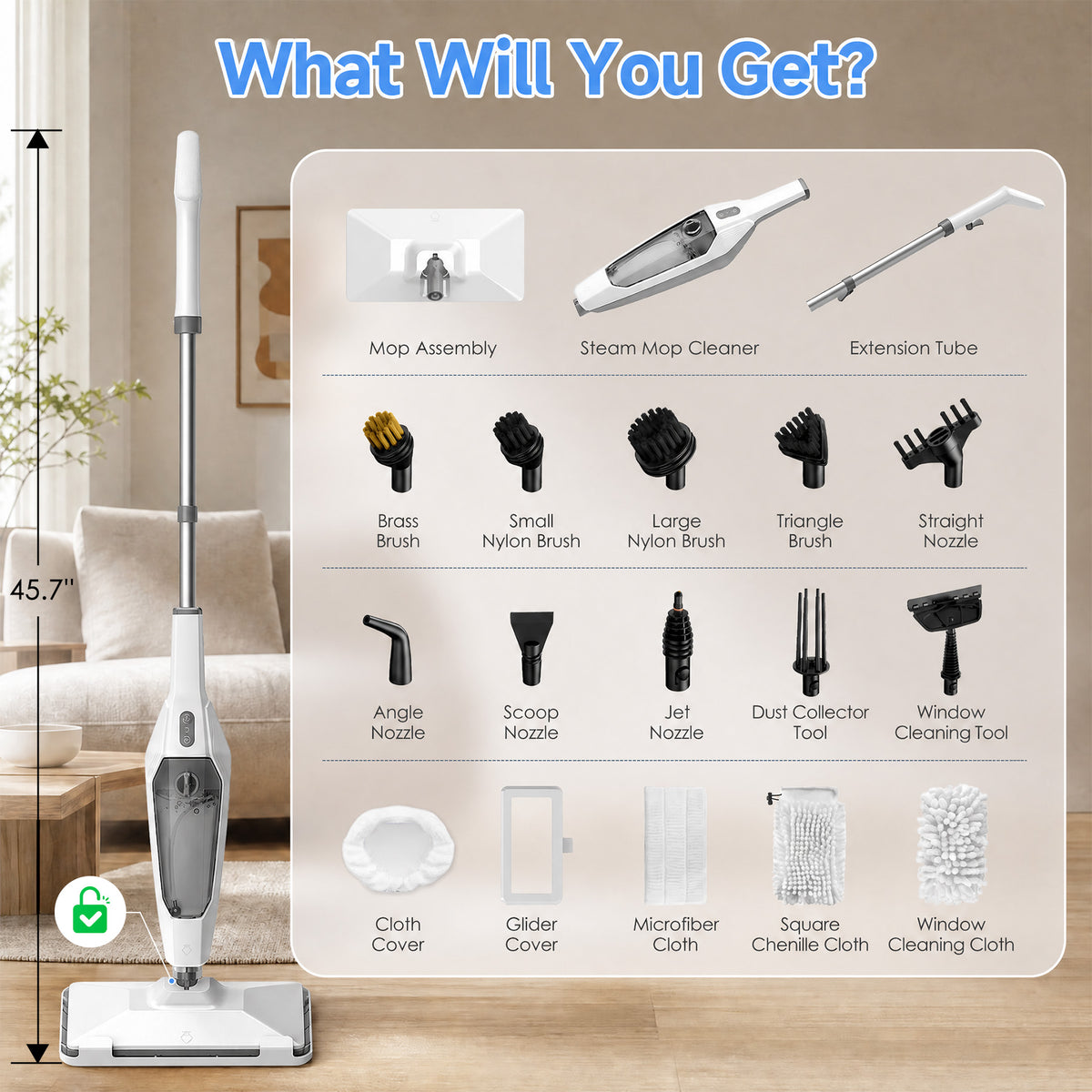 VASG Steam Mop, 14-in-1 Detachable Steam Cleaner