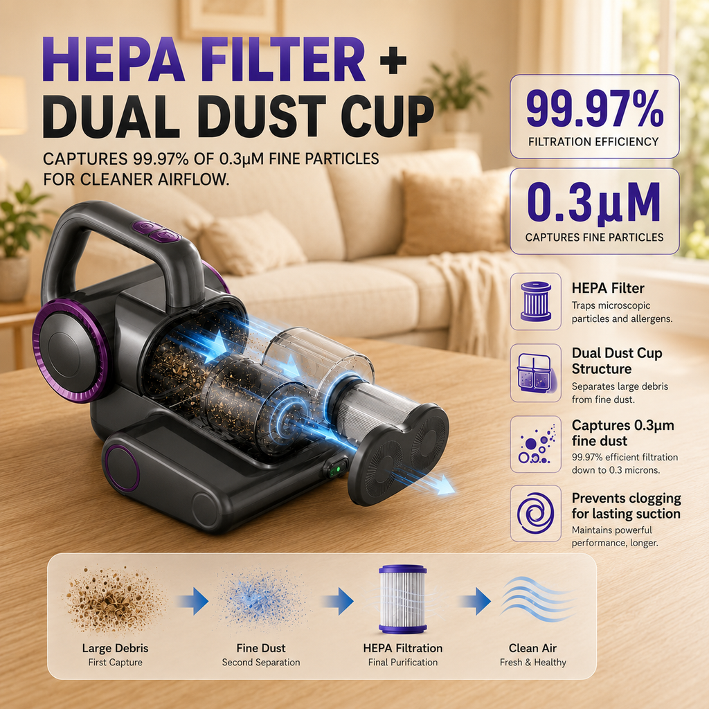 VASG Mattress Vacuum Cleaner, 16Kpa Bed Vacuum Cleaner with UV Light, HEPA Filtration, 500W Corded Handheld Vacuum for Bed, Sofa & Couch (Black)