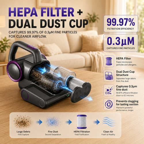 VASG Mattress Vacuum Cleaner, 16Kpa Bed Vacuum Cleaner with UV Light, HEPA Filtration, 500W Corded Handheld Vacuum for Bed, Sofa & Couch (Black)