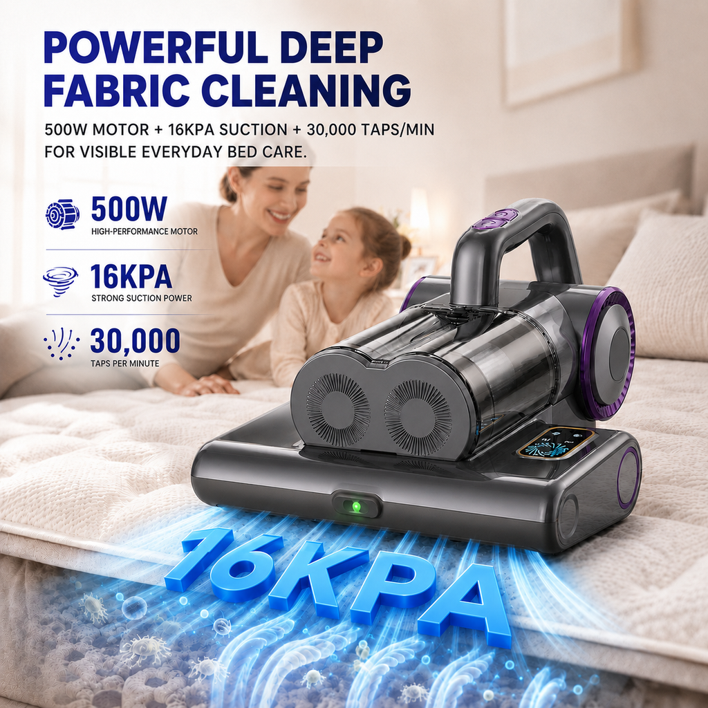 VASG Mattress Vacuum Cleaner, 16Kpa Bed Vacuum Cleaner with UV Light, HEPA Filtration, 500W Corded Handheld Vacuum for Bed, Sofa & Couch (Black)