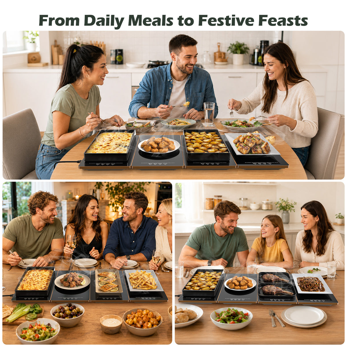 VASG Warming Mat for Food, 4-in-1 Electric Food Warming Tray with 10 Temperature Levels & 6-Hour Timer, Expandable Design, 33" × 15" Glass Surface, Buffet Food Warmer for Parties & Catering (Black)