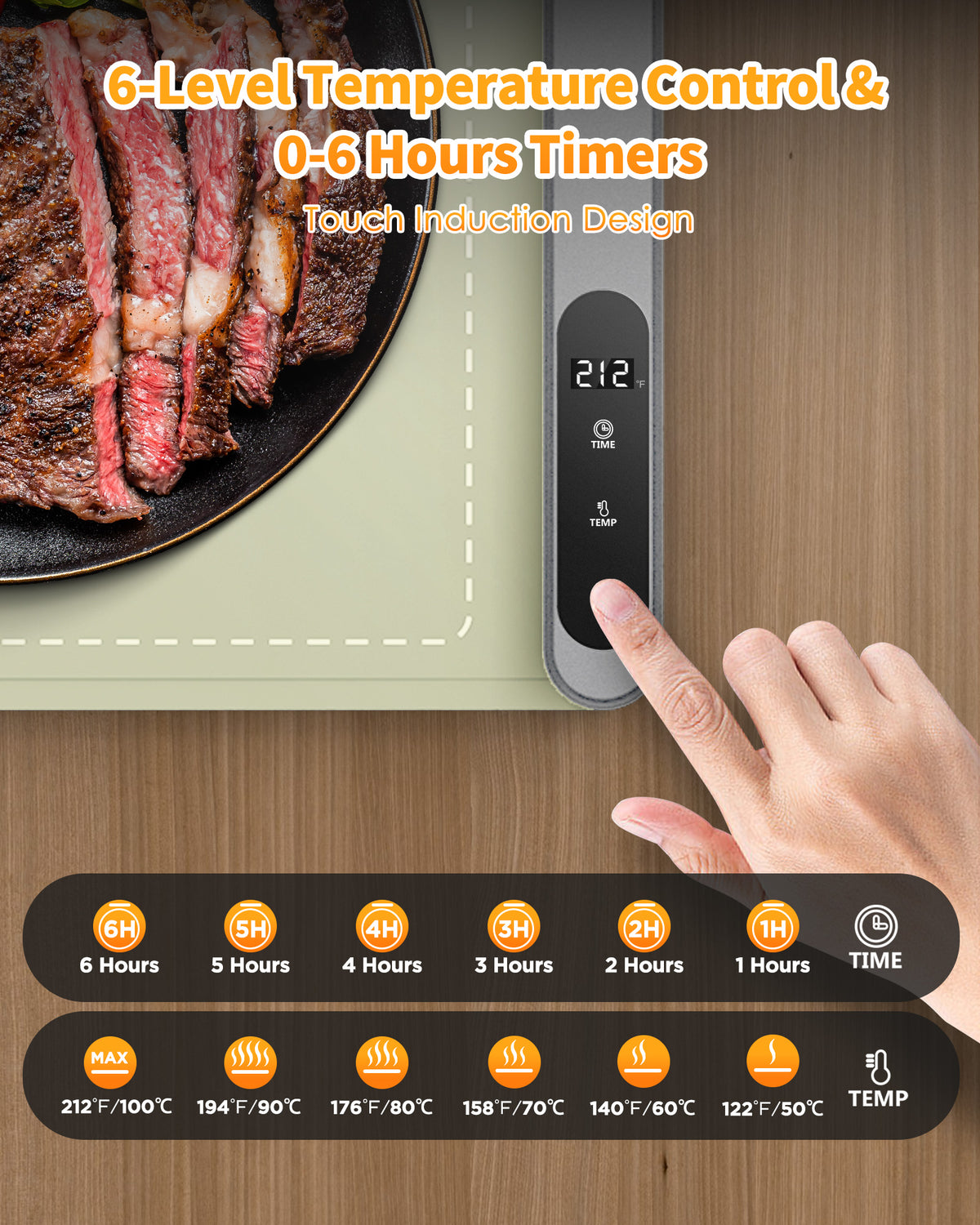 VASG Warming Mat for Food, Electric Warming Tray with 6 Adjustable Temperature Settings and 6-Hour Timer, Food Warmers for Parties Buffet, Events & Family Gatherings (White)