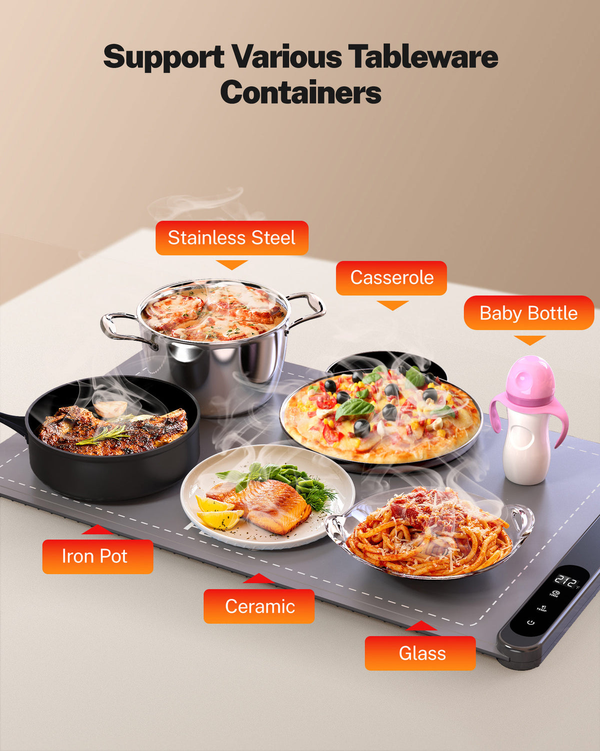 VASG Warming Mat for Food, Electric Warming Tray with 6 Adjustable Temperature Settings and 6-Hour Timer, Food Warmers for Parties Buffet, Events & Family Gatherings (Gray)