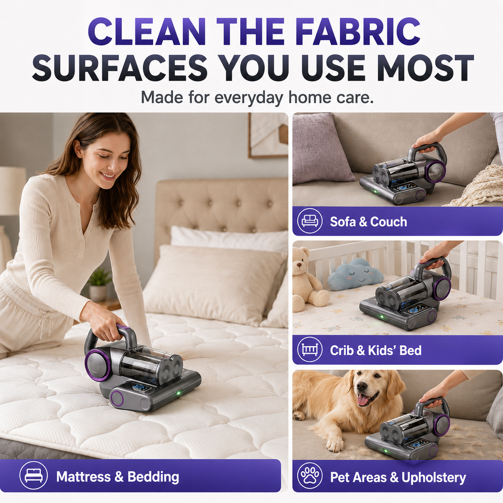 VASG Mattress Vacuum Cleaner, 16Kpa Bed Vacuum Cleaner with UV Light, HEPA Filtration, 500W Corded Handheld Vacuum for Bed, Sofa & Couch (Black)