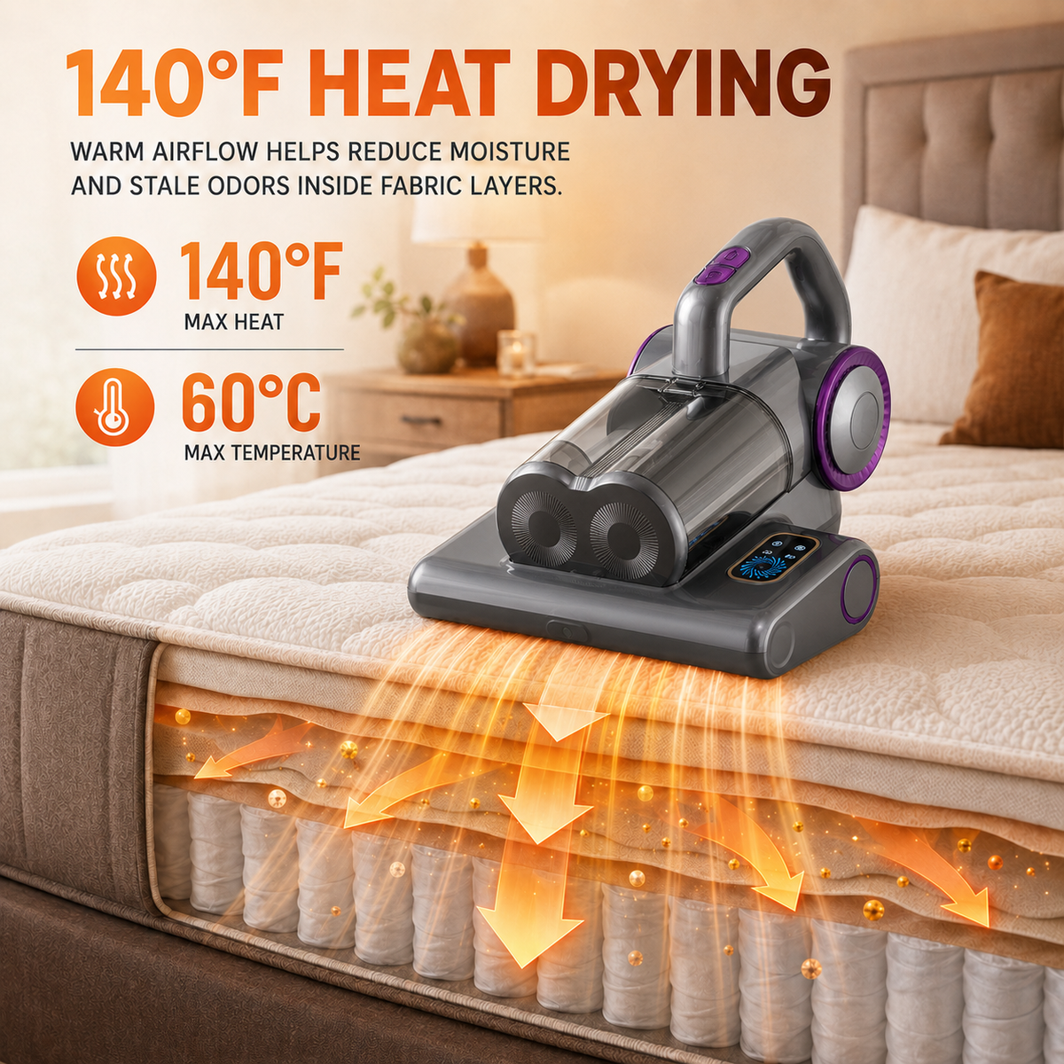 VASG Mattress Vacuum Cleaner, 16Kpa Bed Vacuum Cleaner with UV Light, HEPA Filtration, 500W Corded Handheld Vacuum for Bed, Sofa & Couch (Black)