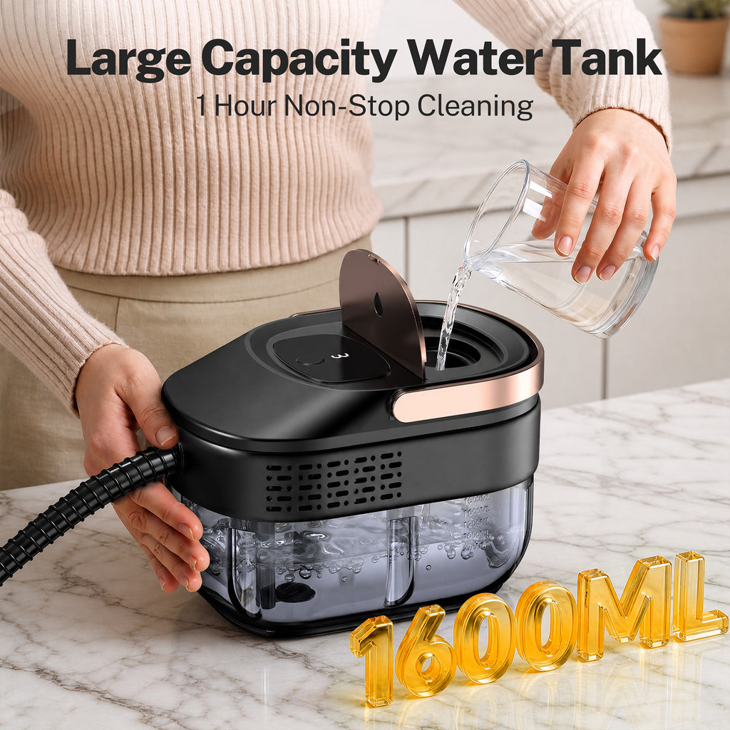 VASG Steam Cleaner, Portable Steamer for Cleaning with 15pcs Accessories, 15s Heat-Up & 1.6L Large Tank, Handheld Steam Cleaner for Car Detailing, Home, Tile, Grout, Furniture (Black)