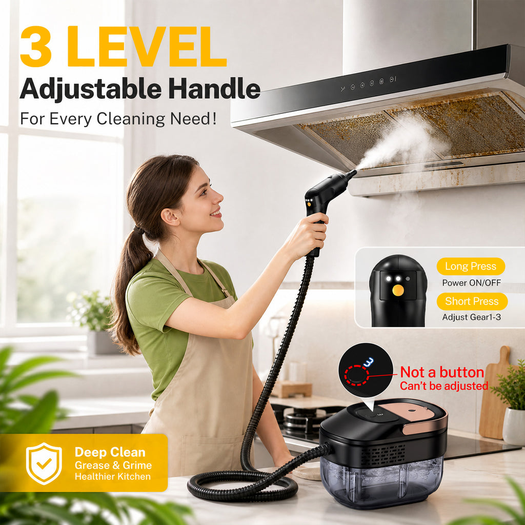 VASG Steam Cleaner, Portable Steamer for Cleaning with 15pcs Accessories, 15s Heat-Up & 1.6L Large Tank, Handheld Steam Cleaner for Car Detailing, Home, Tile, Grout, Furniture (Black)
