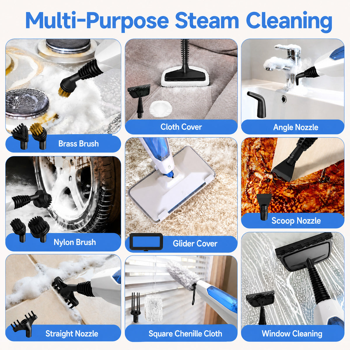 VASG Steam Mop, 14-in-1 Detachable Floor Steamer, 1300W Powerful Steam Up to 228°F for Deep Cleaning, Multi-Purpose Handheld Steam Cleaner for Tile, Grout, Furniture, Carpet & Walls