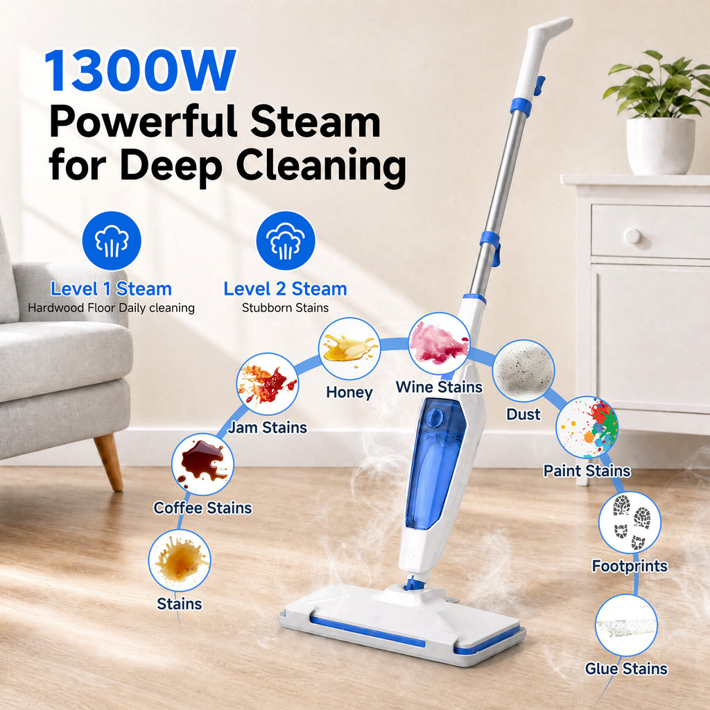 VASG Steam Mop, 14-in-1 Detachable Floor Steamer, 1300W Powerful Steam Up to 228°F for Deep Cleaning, Multi-Purpose Handheld Steam Cleaner for Tile, Grout, Furniture, Carpet & Walls