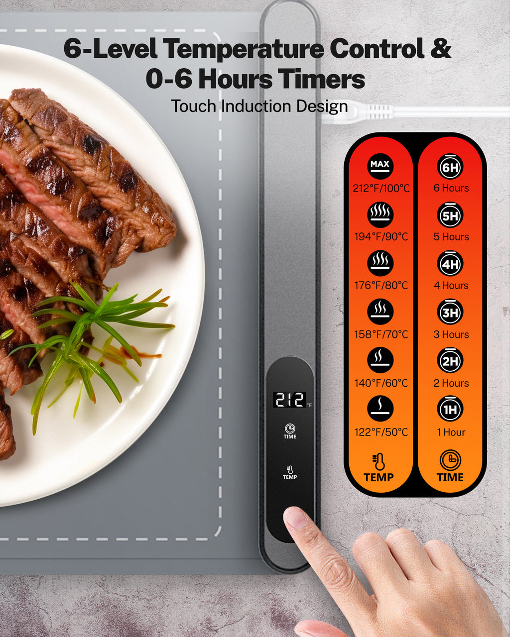 VASG Warming Mat for Food, Electric Warming Tray with 6 Adjustable Temperature Settings and 6-Hour Timer, Food Warmers for Parties Buffet, Events & Family Gatherings (Gray)