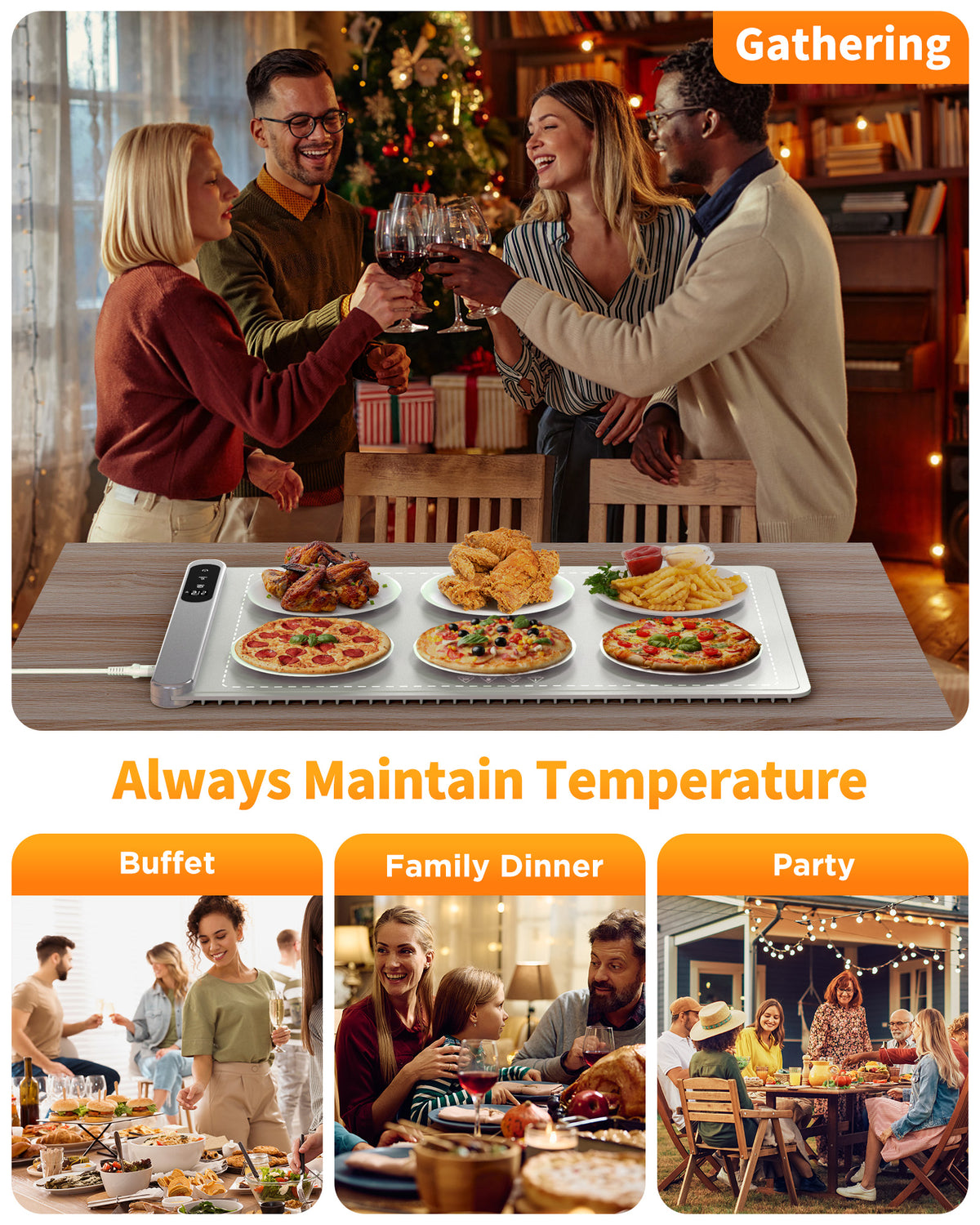 VASG Warming Mat for Food, Electric Warming Tray with 6 Adjustable Temperature Settings and 6-Hour Timer, Food Warmers for Parties Buffet, Events & Family Gatherings (White)